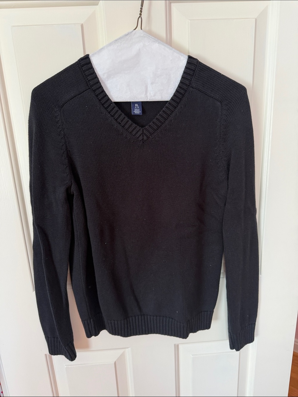 Lands' End Black V-Neck Knit Sweater